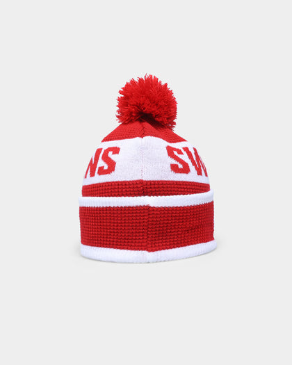 New Era Sydney Swans AFL Opening Bounce 2022 Pom Waffle Wordmark Beanie Red