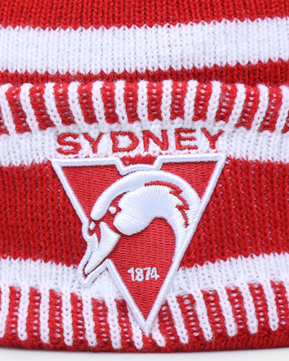 New Era Sydney Swans AFL Opening Bounce 2022 Pom Wordmark Beanie Red