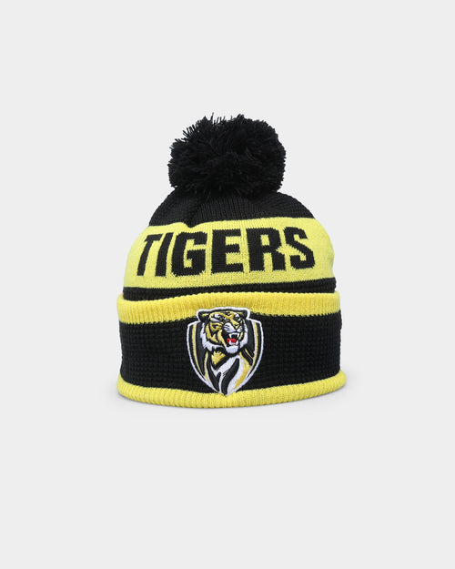 New Era Richmond Tigers AFL Opening Bounce 2022 Pom Waffle Wordmark Beanie Black/Yellow