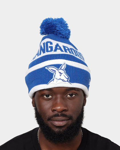 New Era North Melbourne Kangaroos AFL Opening Bounce 2022 Pom Waffle Wordmark Beanie Medium Blue