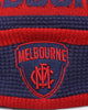 New Era Melbourne Demons AFL Opening Bounce 2022 Pom Waffle Wordmark Beanie Navy
