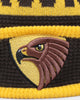 New Era Hawthorn Hawks AFL Opening Bounce 2022 Pom Waffle Wordmark Beanie Brown
