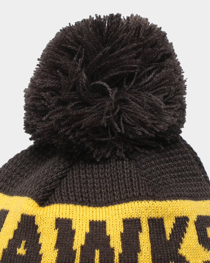 New Era Hawthorn Hawks AFL Opening Bounce 2022 Pom Waffle Wordmark Beanie Brown