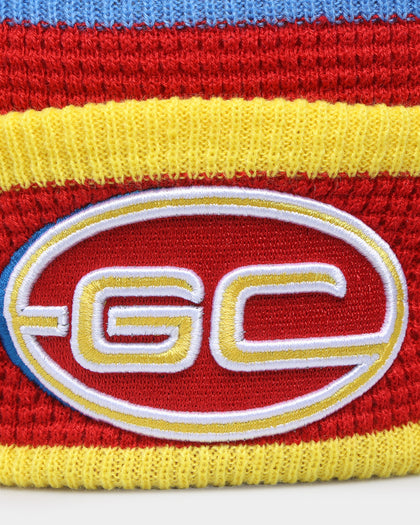 New Era Gold Coast Suns AFL Opening Bounce 2022 Pom Waffle Wordmark Beanie Red/Yellow