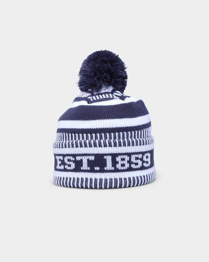 New Era Geelong Cats AFL Opening Bounce 2022 Pom Wordmark Beanie Navy