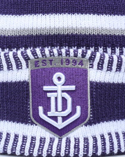 New Era Fremantle Dockers AFL Opening Bounce 2022 Pom Wordmark Beanie Purple