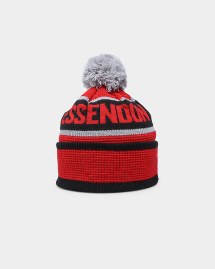 New Era Essendon Bombers AFL Opening Bounce 2022 Pom Waffle Wordmark Beanie Red