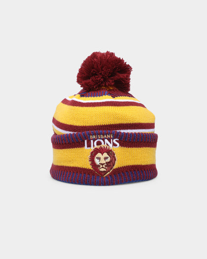 New Era Brisbane Lions AFL Opening Bounce 2022 Pom Wordmark Beanie Dark Red