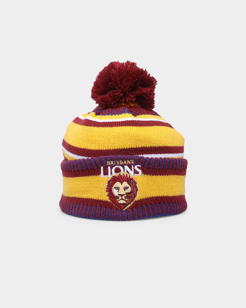 New Era Brisbane Lions AFL Opening Bounce 2022 Pom Wordmark Beanie Dark Red