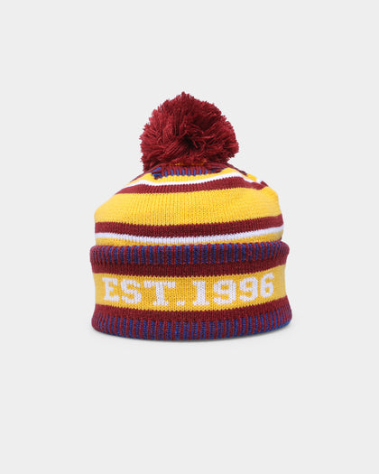New Era Brisbane Lions AFL Opening Bounce 2022 Pom Wordmark Beanie Dark Red