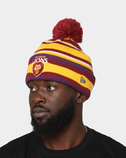 New Era Brisbane Lions AFL Opening Bounce 2022 Pom Wordmark Beanie Dark Red