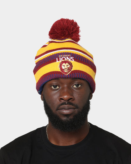 New Era Brisbane Lions AFL Opening Bounce 2022 Pom Wordmark Beanie Dark Red