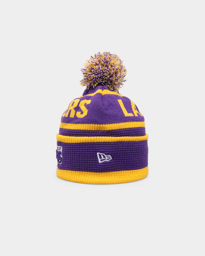 New Era Los Angeles Lakers Pom Waffle Knit Beanie Original Team Colours
