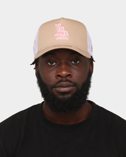 New Era Los Angeles Dodgers 'Tumbleweed Sundae' 9FORTY A-Frame Trucker Snapback Khaki/Pink