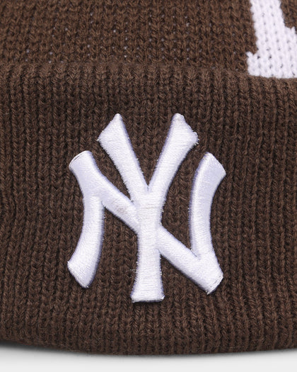 New Era New York Yankees Sunset Brown Knit Thin Beanie Walnut/White