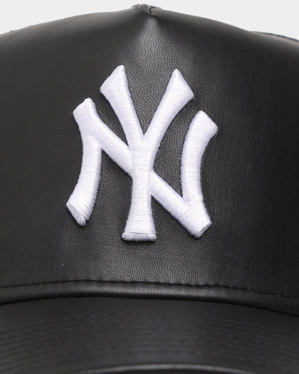 New Era New York Yankees 'PU Leather' 9FORTY A-Frame Trucker Snapback Black Leather
