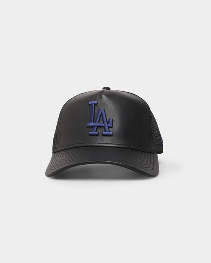 New Era Los Angeles Dodgers 'PU Leather' 9FORTY A-Frame Trucker Snapback Black Leather