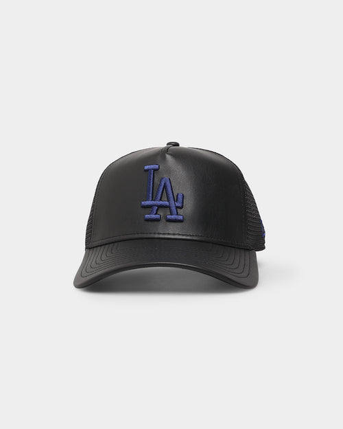 New Era Los Angeles Dodgers 'PU Leather' 9FORTY A-Frame Trucker Snapback Black Leather