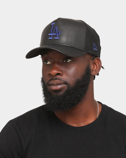 New Era Los Angeles Dodgers 'PU Leather' 9FORTY A-Frame Trucker Snapback Black Leather