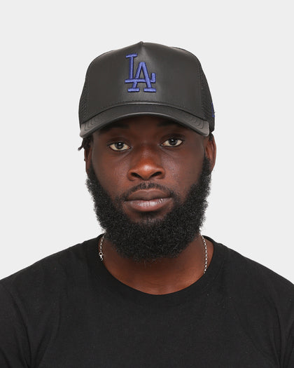 New Era Los Angeles Dodgers 'PU Leather' 9FORTY A-Frame Trucker Snapback Black Leather
