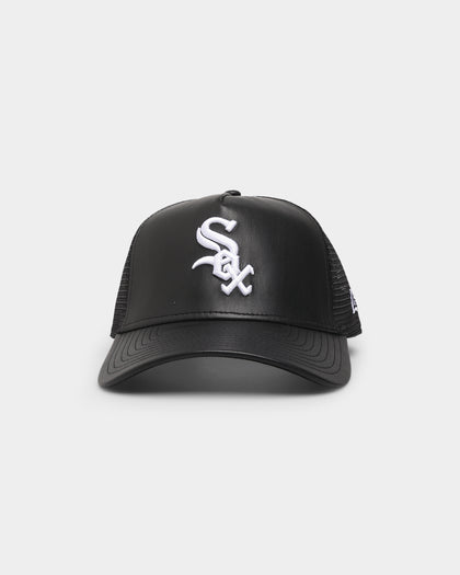 New Era Chicago White Sox 'PU Leather' 9FORTY A-Frame Trucker Snapback Black Leather