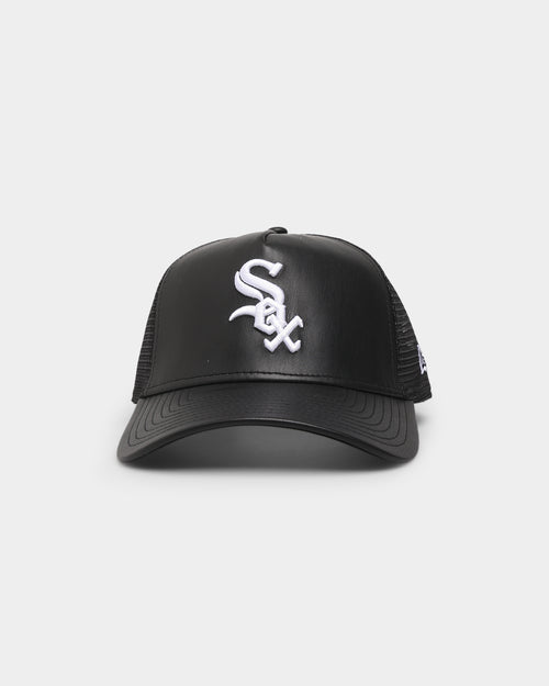 New Era Chicago White Sox 'PU Leather' 9FORTY A-Frame Trucker Snapback Black Leather