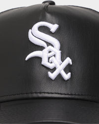 New Era Chicago White Sox 'PU Leather' 9FORTY A-Frame Trucker Snapback Black Leather