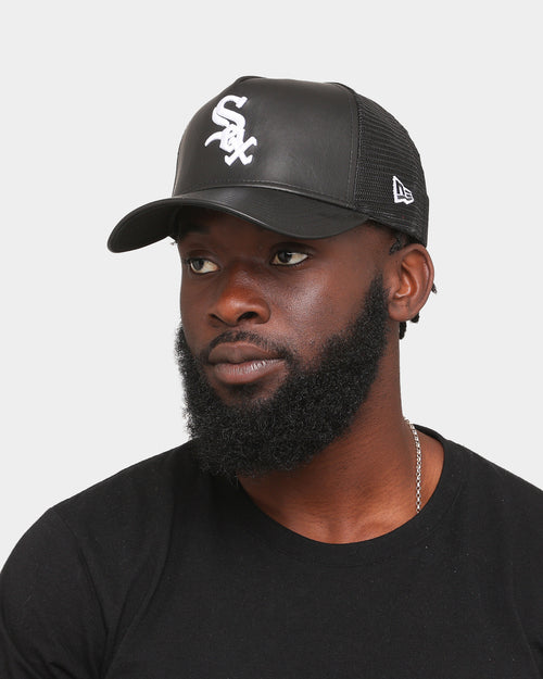 New Era Chicago White Sox 'PU Leather' 9FORTY A-Frame Trucker Snapback Black Leather