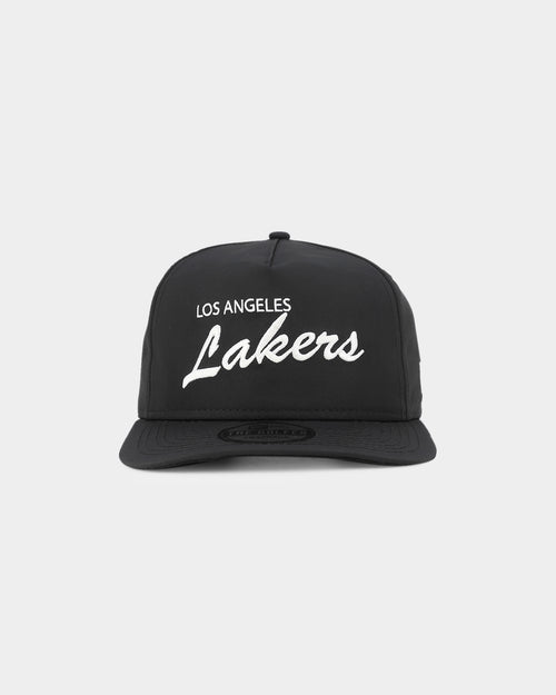 New Era Los Angeles Lakers 'Black Chrome Script' Prolight Old Golfer Snapback Black
