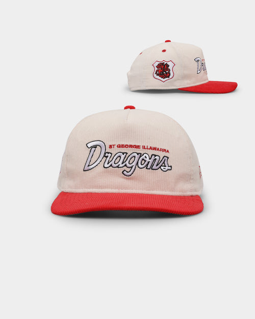New Era St George Illawara Dragons 'NRL Retro Script Corduroy' Golfer Snapback Chrome White