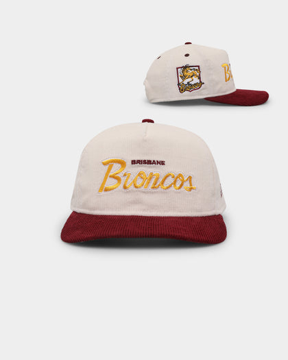 New Era Brisbane Broncos 'NRL Retro Script Corduroy' Golfer Snapback Chrome White