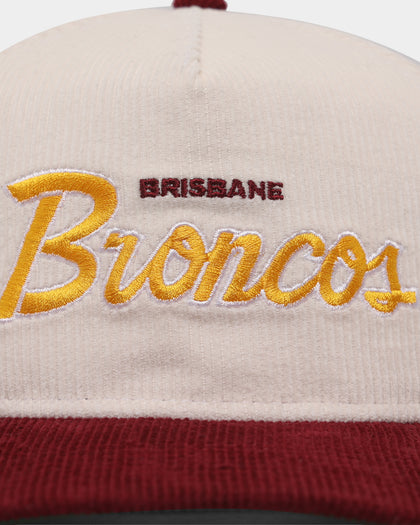 New Era Brisbane Broncos 'NRL Retro Script Corduroy' Golfer Snapback Chrome White