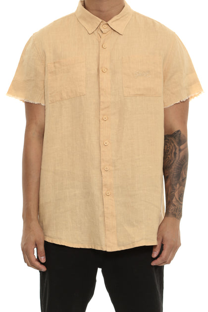 Saint Morta Martyr Linen Short Sleeve Button Up Beige