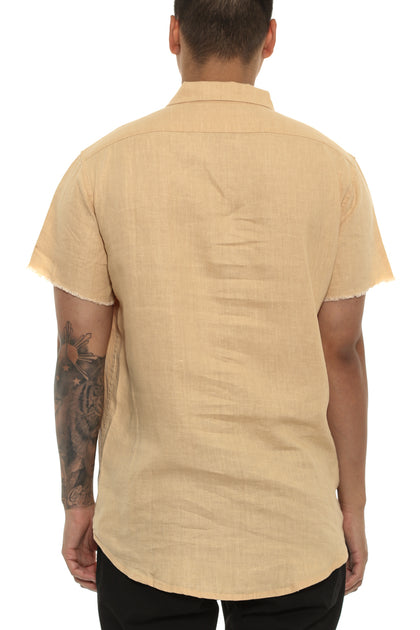 Saint Morta Martyr Linen Short Sleeve Button Up Beige