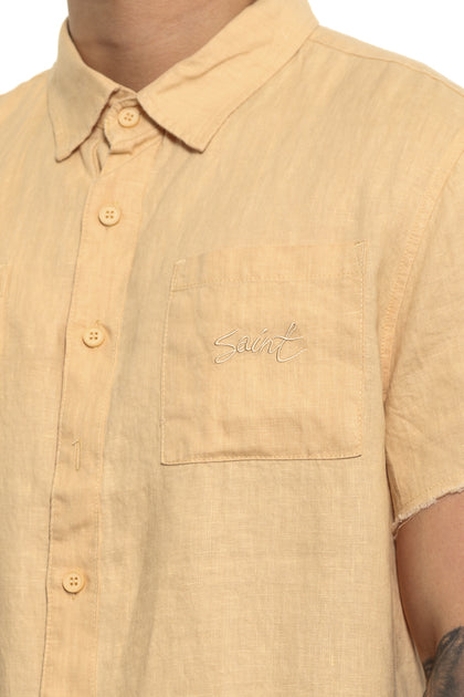Saint Morta Martyr Linen Short Sleeve Button Up Beige