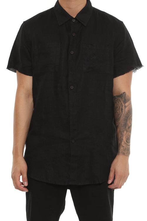 Saint Morta Martyr Linen Short Sleeve Button Up Black