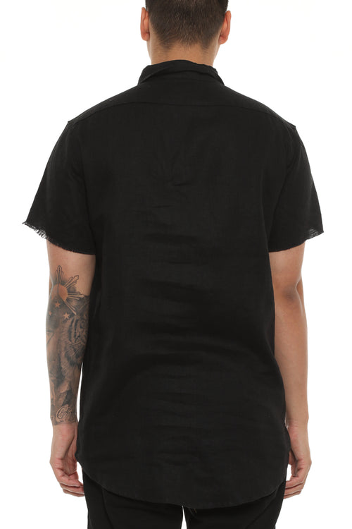 Saint Morta Martyr Linen Short Sleeve Button Up Black
