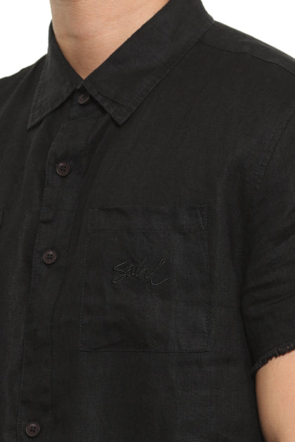 Saint Morta Martyr Linen Short Sleeve Button Up Black