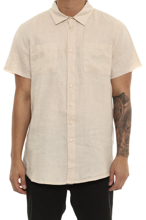 Saint Morta Martyr Linen Short Sleeve Button Up Off White