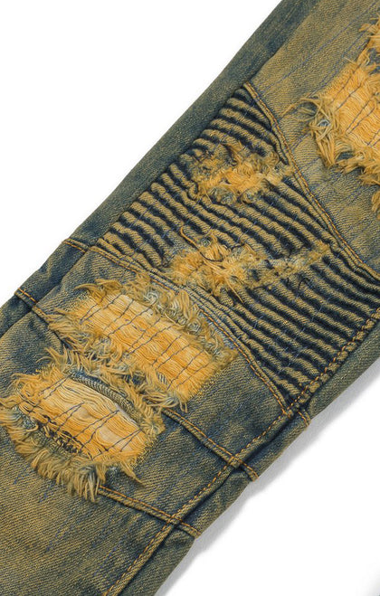 Haus of JR Clayton Distressed Biker Denim Vintage Indigo