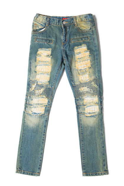 Haus of JR Clayton Distressed Biker Denim Vintage Indigo