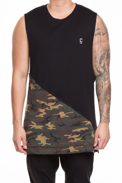 CARRÉ DIAGONAL PANEL 2 MUSCLE TEE BLACK/CAMO