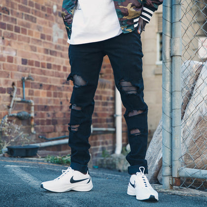 Saint Morta Hybrid Rework Ripped Jean Black