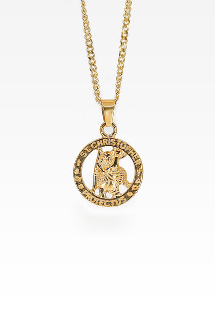 Midnight City St Christopher Pendant & Chain Gold