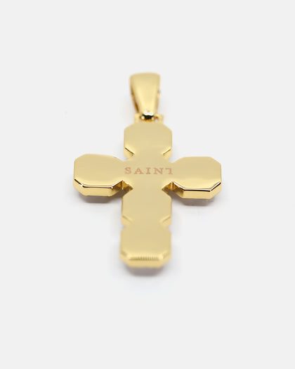 Saint Morta Palladium Iced Cross Pendant Iced Gold