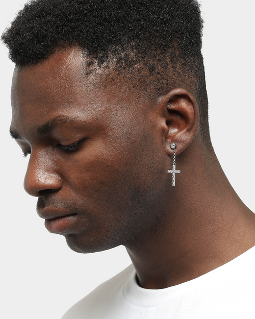 Saint Morta Men's Preacher Earring Iced White Gold