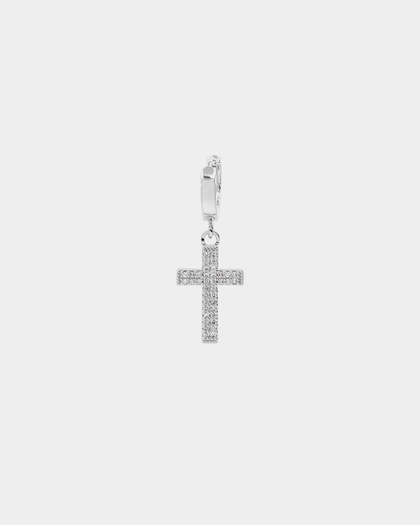 Saint Morta Mini Cross Earring Iced White Gold
