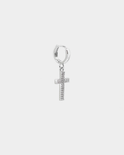 Saint Morta Mini Cross Earring Iced White Gold