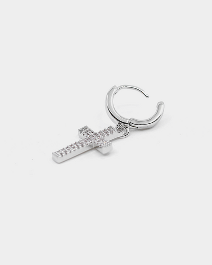 Saint Morta Mini Cross Earring Iced White Gold
