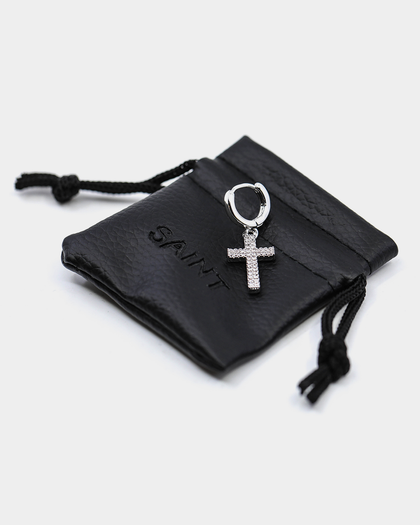 Saint Morta Mini Cross Earring Iced White Gold